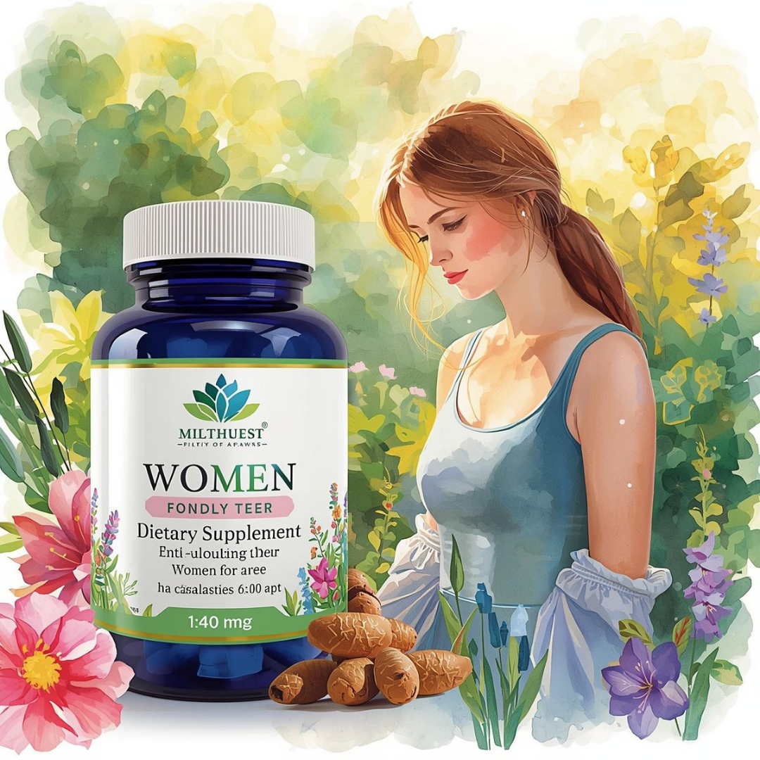 Aquarellbild Nahrungsergänzungsmittel für Frauen.